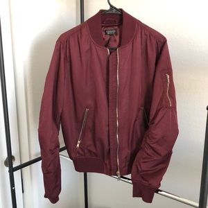 Red Wine colored TOPSHOP bomber jacket.